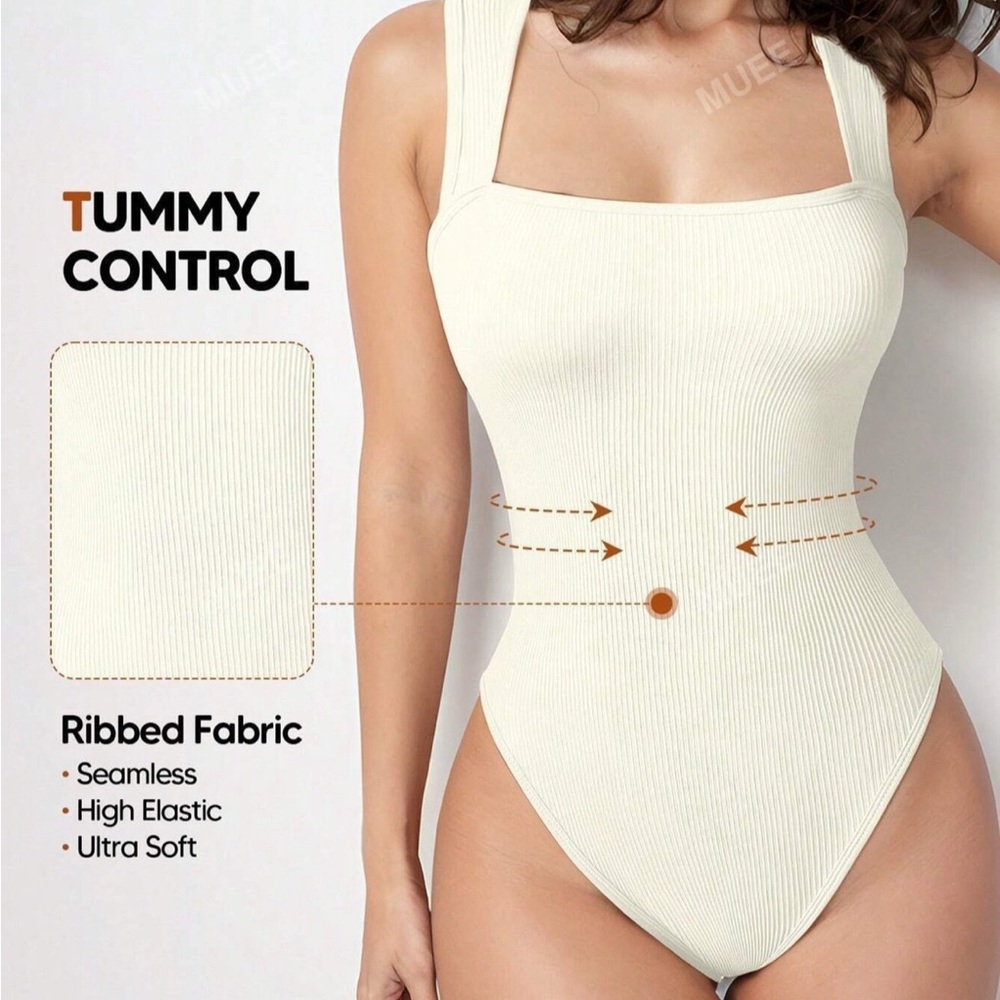 Seamless Ribbed Cream Bodysuit Set 2